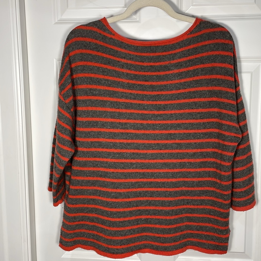 Eileen Fisher Wool Striped Sweater Size Medium 3/4 Sleeve Boxy Relaxed Boat Neck - Picture 7 of 13